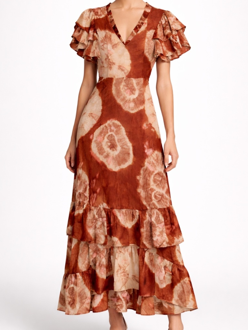 Boho Tie Dye Ruffle Maxi Dress Resort Wedding Guest Small NWT